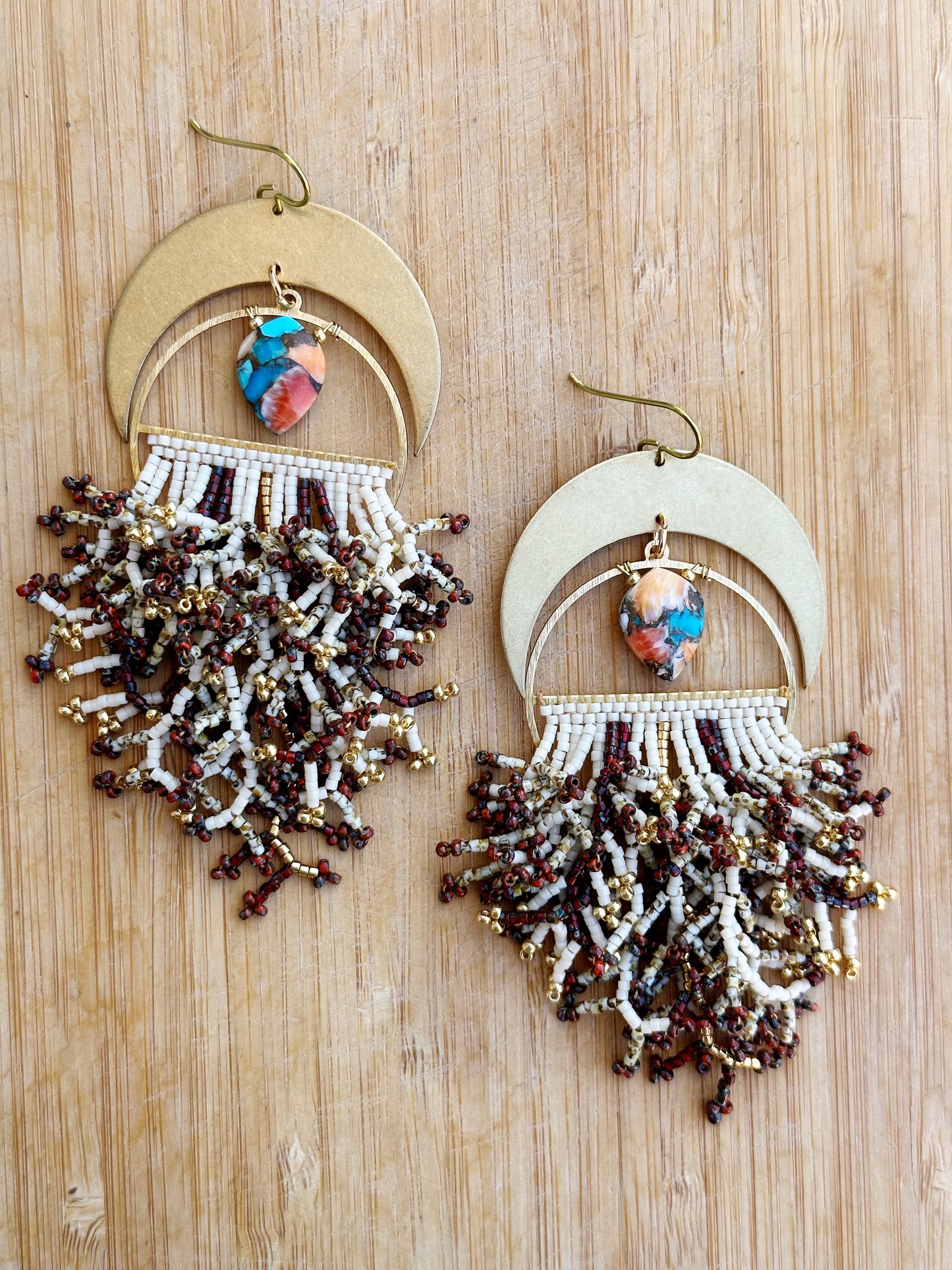 Oyster turquoise branched Statement earrings, hypoallergenic