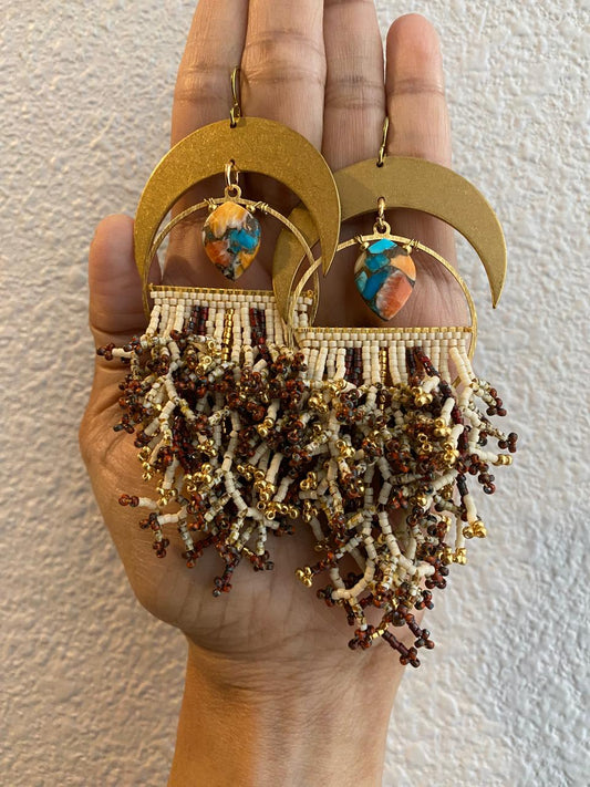 Oyster turquoise branched Statement earrings, hypoallergenic