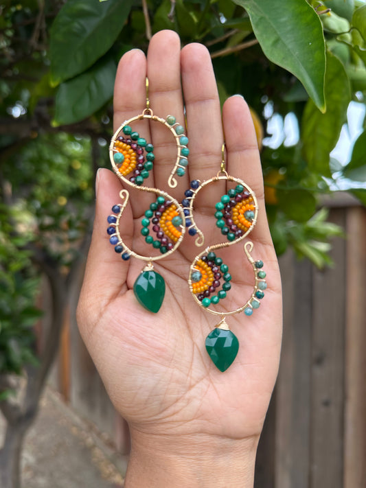 One of a kind green onyx, malachite, garnet, African turquoise,  gemstone designer jewelry