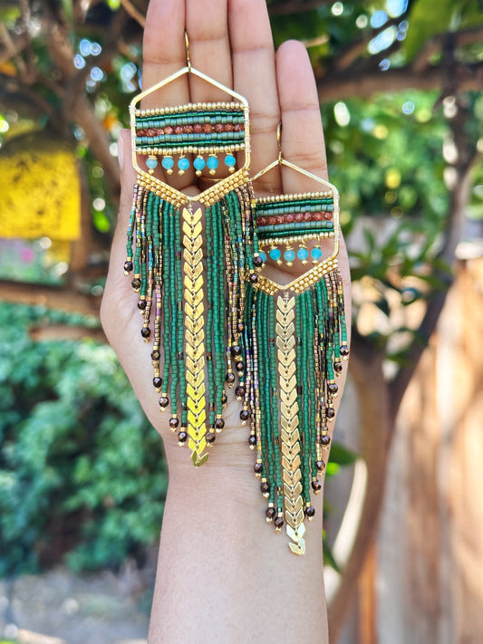 Hexagon earrings, goldstone, amazonite gemstone Statement earrings, hypoallergenic