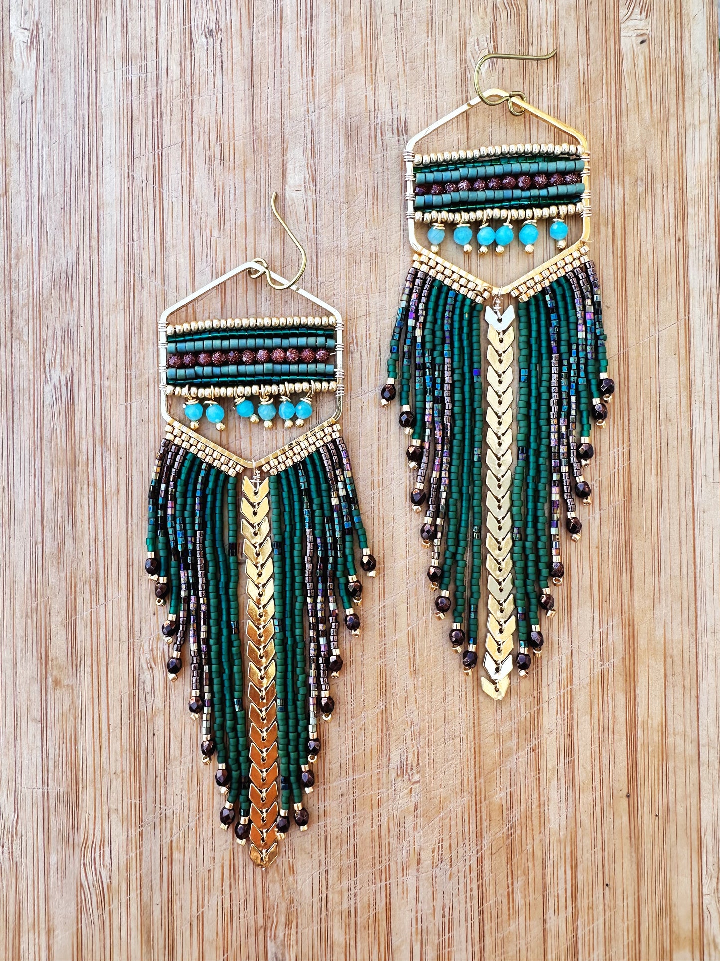 Hexagon earrings, goldstone, amazonite gemstone Statement earrings, hypoallergenic