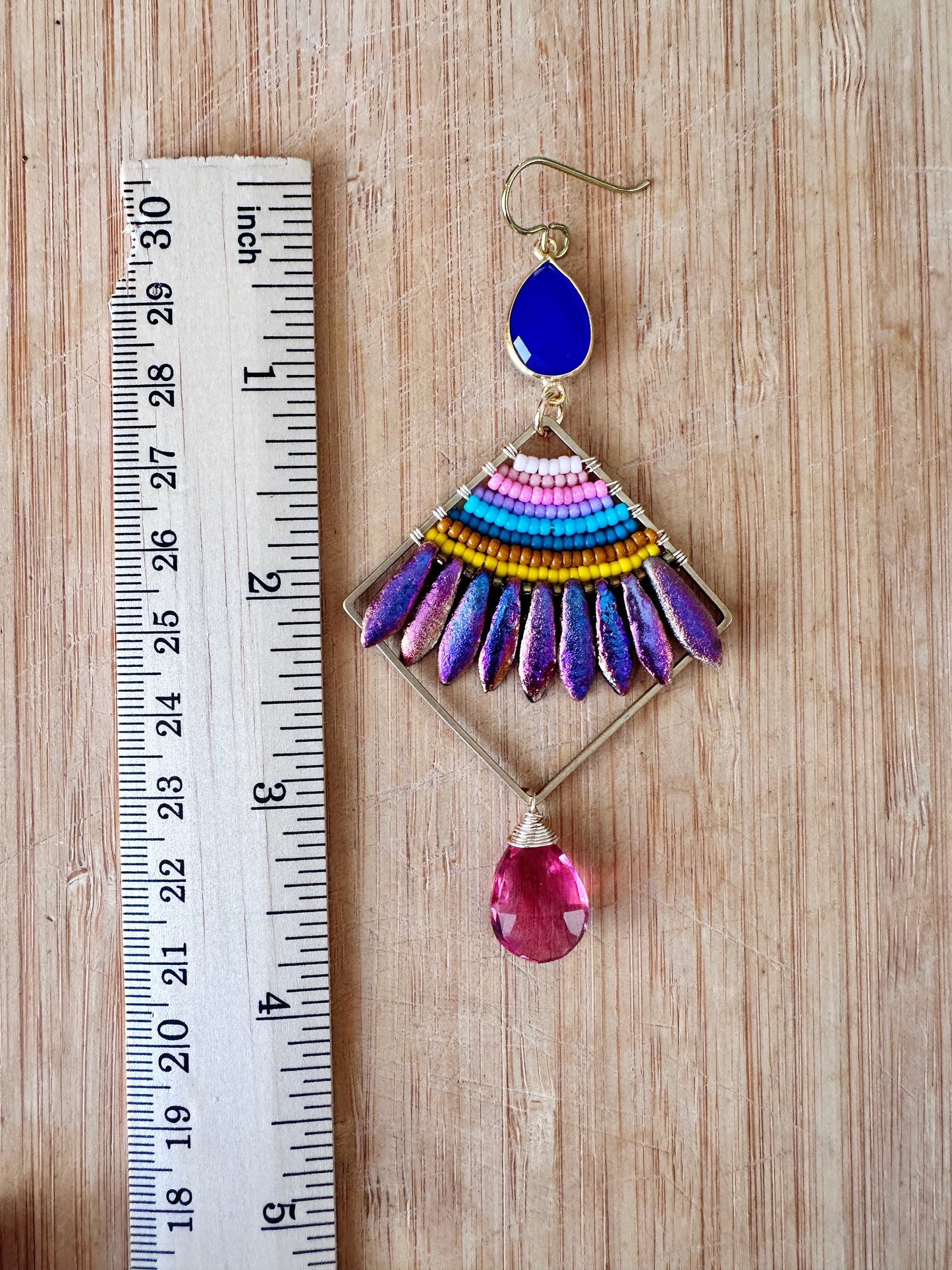 Beaded earrings, one of a kind, quartz, chalcedony gemstone earrings