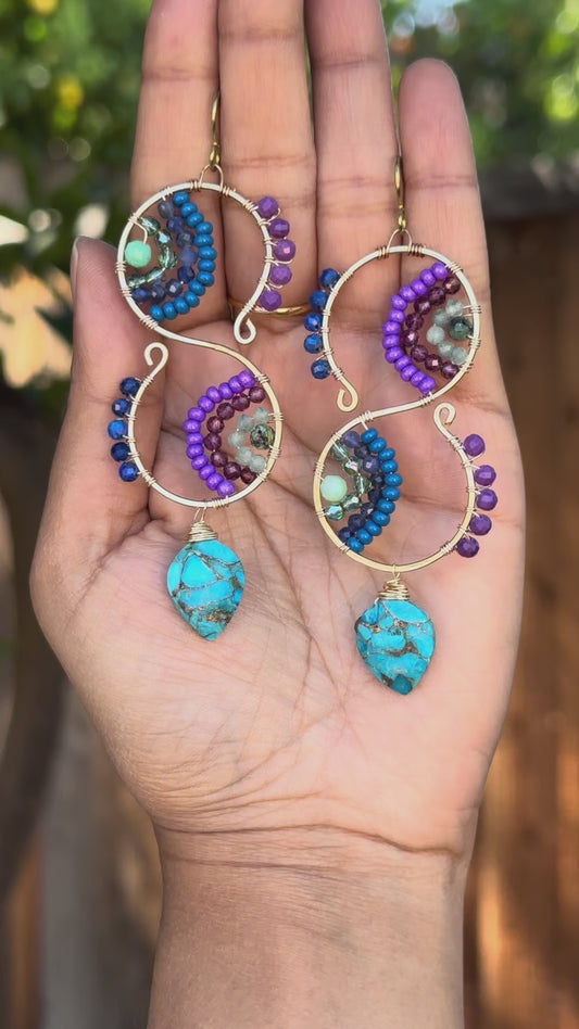 Gemstone earrings, one of a kind, turquoise, sodalite, garnet, kyanite, phosphodorite, lapis, beaded earrings